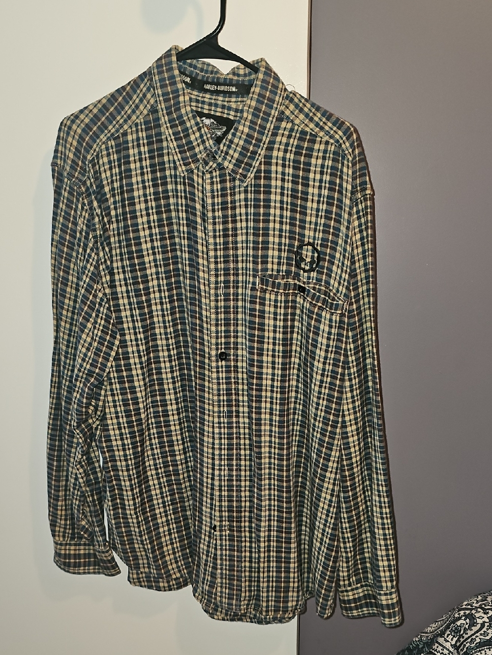 Harley-Davidson Black & Tan Plaid Long Sleeve Button-Down Shirt
